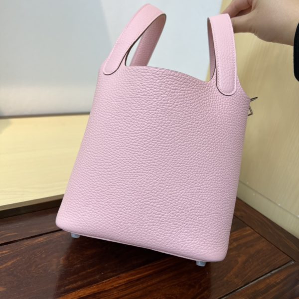 Spot color✨Vegetable basket 3Q pink  Tc leather vegetable basket 18cm hand-sewn wax thread🧵 - Image 5