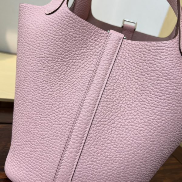 Spot color✨Vegetable basket 3Q pink  Tc leather vegetable basket 18cm hand-sewn wax thread🧵 - Image 6