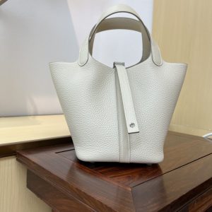 In stock✨Vegetable basket Milkshake white  Tc leather vegetable basket 18cm hand-sewn wax thread🧵