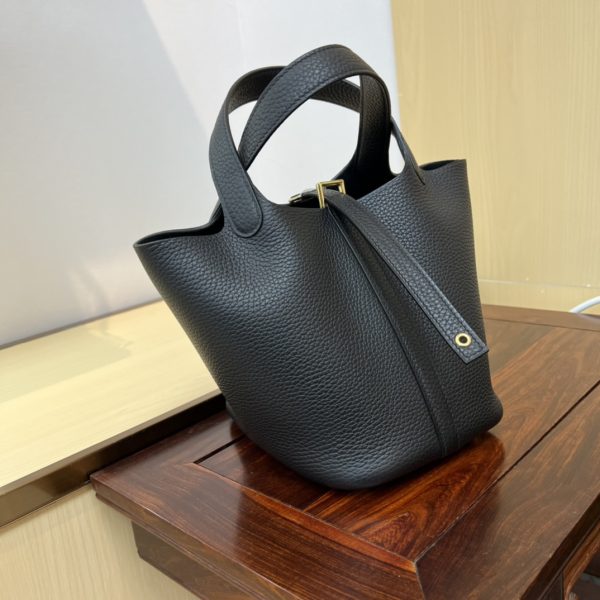In stock✨Vegetable basket black gold  Tc leather vegetable basket 18cm hand-sewn wax thread🧵 - Image 9