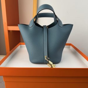 In stock✨Vegetable basket denim blue  Tc leather vegetable basket 18cm hand-sewn wax thread🧵