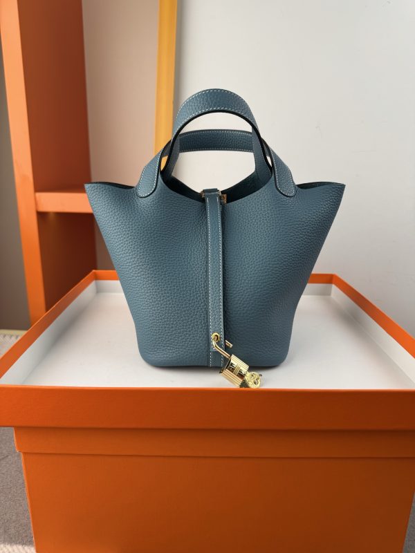 In stock✨Vegetable basket denim blue  Tc leather vegetable basket 18cm hand-sewn wax thread🧵