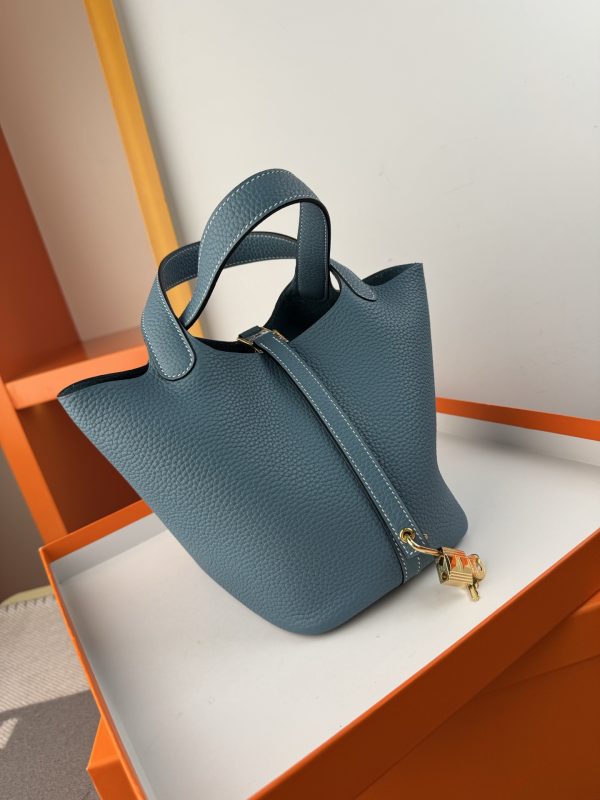 In stock✨Vegetable basket denim blue  Tc leather vegetable basket 18cm hand-sewn wax thread🧵 - Image 7