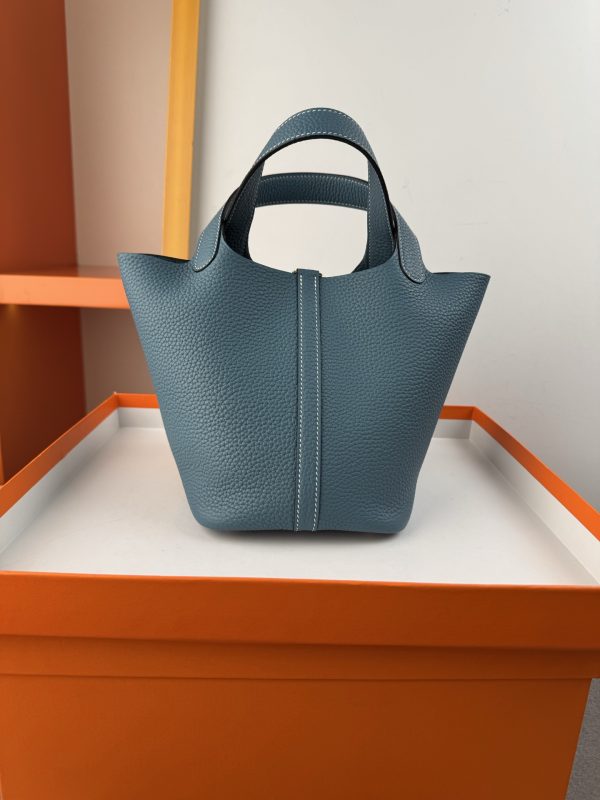 In stock✨Vegetable basket denim blue  Tc leather vegetable basket 18cm hand-sewn wax thread🧵 - Image 10