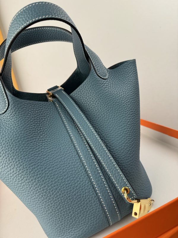 In stock✨Vegetable basket denim blue  Tc leather vegetable basket 18cm hand-sewn wax thread🧵 - Image 2