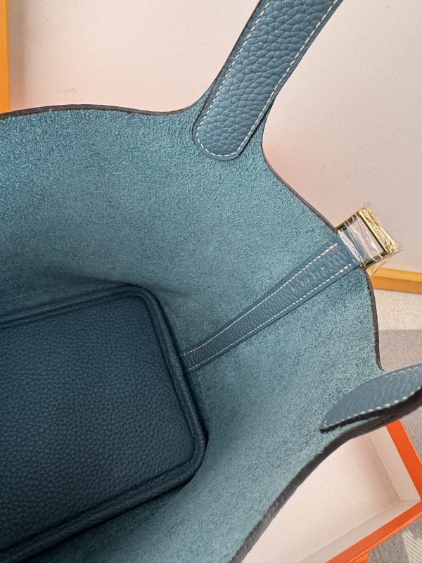 In stock✨Vegetable basket denim blue  Tc leather vegetable basket 18cm hand-sewn wax thread🧵 - Image 3
