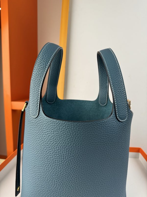 In stock✨Vegetable basket denim blue  Tc leather vegetable basket 18cm hand-sewn wax thread🧵 - Image 4