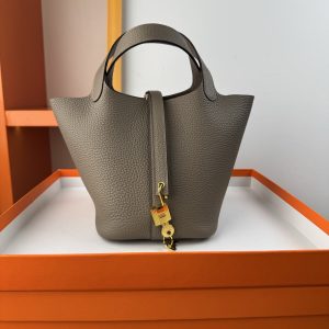 In stock✨Vegetable basket Asphalt gray  Tc leather vegetable basket 18cm hand-sewn wax thread🧵