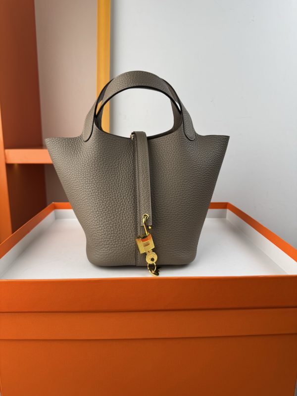 In stock✨Vegetable basket Asphalt gray  Tc leather vegetable basket 18cm hand-sewn wax thread🧵
