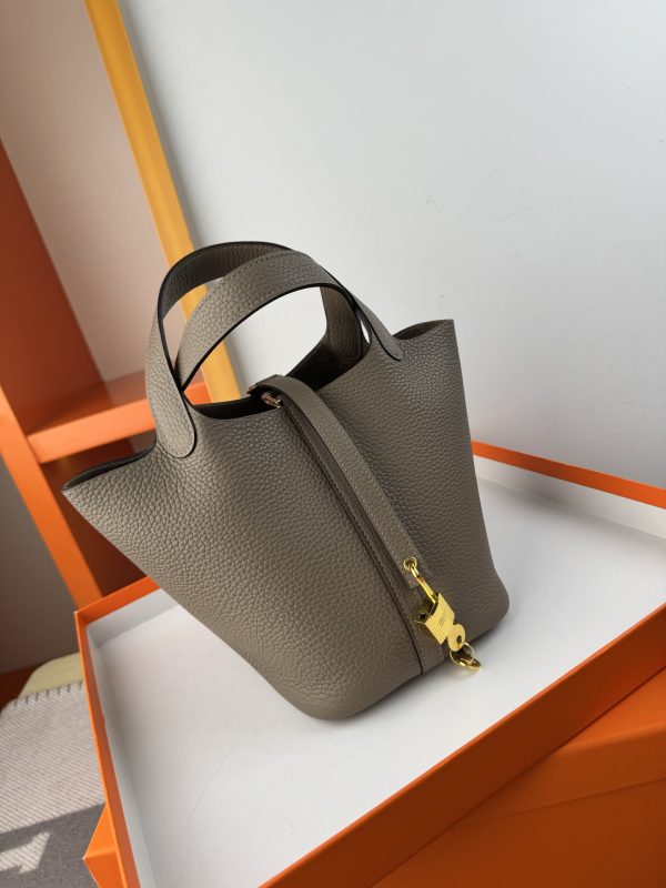 In stock✨Vegetable basket Asphalt gray  Tc leather vegetable basket 18cm hand-sewn wax thread🧵 - Image 9