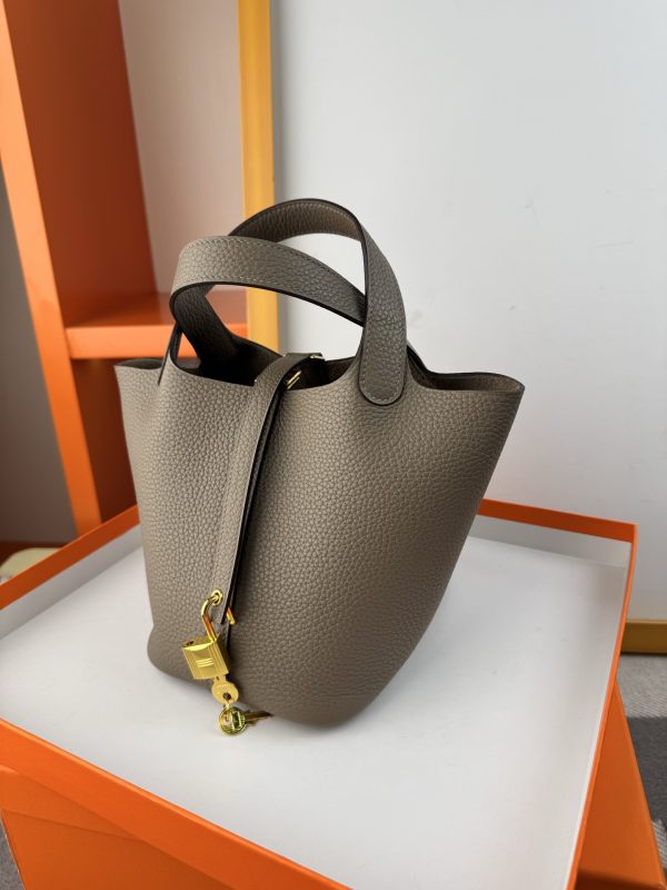 In stock✨Vegetable basket Asphalt gray  Tc leather vegetable basket 18cm hand-sewn wax thread🧵 - Image 10