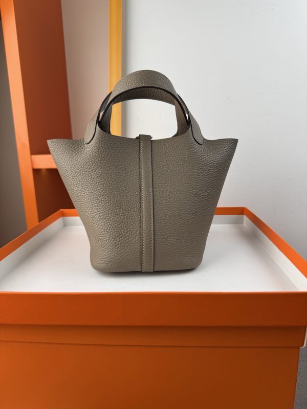 In stock✨Vegetable basket Asphalt gray  Tc leather vegetable basket 18cm hand-sewn wax thread🧵 - Image 4
