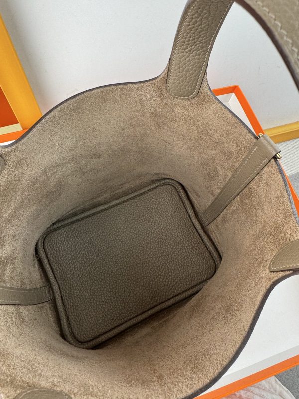 In stock✨Vegetable basket Asphalt gray  Tc leather vegetable basket 18cm hand-sewn wax thread🧵 - Image 7