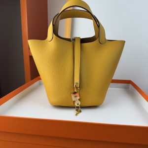 In stock✨Vegetable basket amber yellow  Tc leather vegetable basket 18cm hand-sewn wax thread🧵