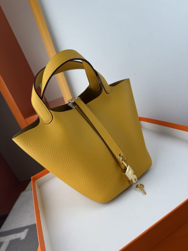 In stock✨Vegetable basket amber yellow  Tc leather vegetable basket 18cm hand-sewn wax thread🧵 - Image 6