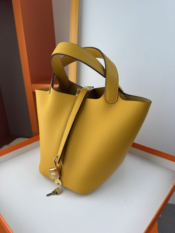 In stock✨Vegetable basket amber yellow  Tc leather vegetable basket 18cm hand-sewn wax thread🧵 - Image 7