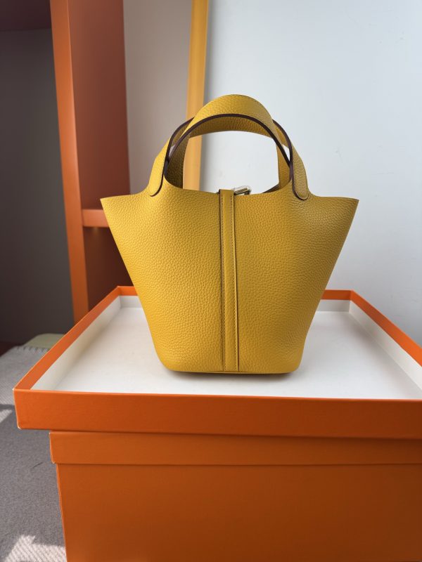 In stock✨Vegetable basket amber yellow  Tc leather vegetable basket 18cm hand-sewn wax thread🧵 - Image 9