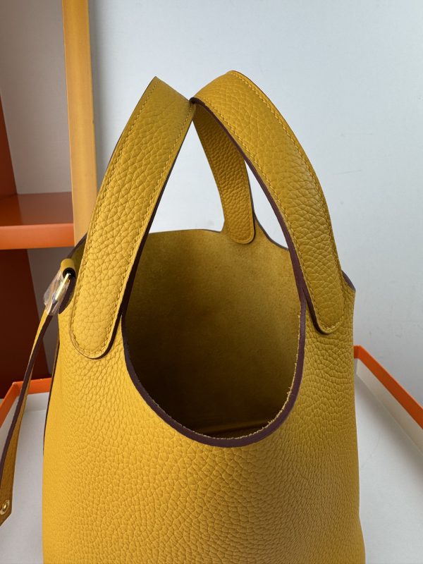 In stock✨Vegetable basket amber yellow  Tc leather vegetable basket 18cm hand-sewn wax thread🧵 - Image 2